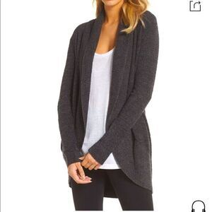 BAREFOOT DREAMS COZYCHIC LITE CIRCLE CARDIGAN IN CARBON/ BLACK HEATHER
